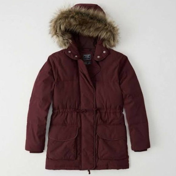 Abercrombie & Fitch Jackets & Blazers - Abercrombie & Fitch FauxFur Hooded Puffer Burgundy
